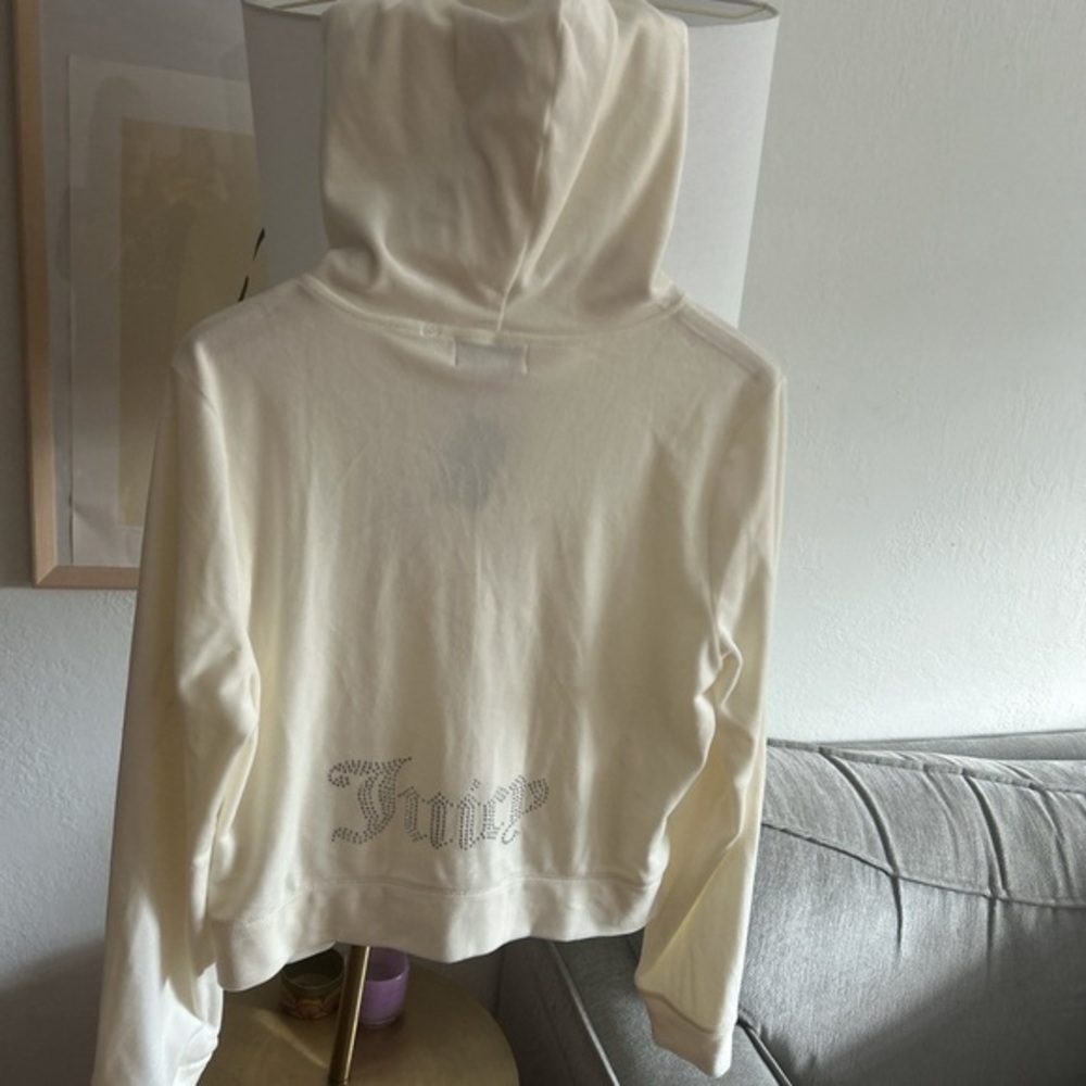 Juicy Couture Hooded Off White Cream Velour Track Jacket Y2K 90’s Fairy  XL